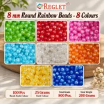 Round Rainbow Crystal Beads for Bracelet Making Kit – 800 Pcs, 8 Colours, 8mm - Image 2