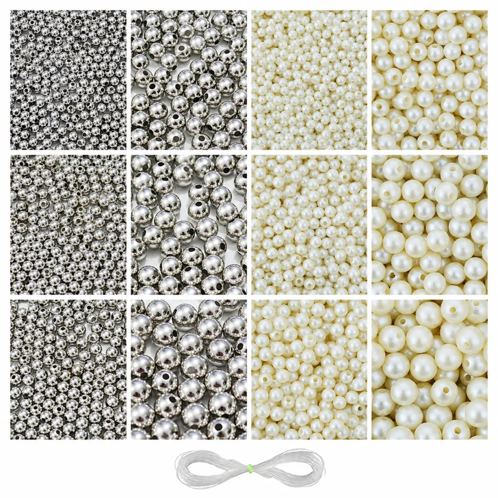Off-White and Silver Pearl Beads for Jewellery Making Kit – 3600 Pcs, 6 Sizes | REGLET