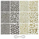 Off-White and Silver Pearl Beads for Jewellery Making Kit – 3600 Pcs, 6 Sizes | REGLET