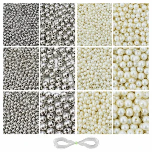Off-White and Silver Pearl Beads for Jewellery Making Kit – 3600 Pcs, 6 Sizes | REGLET