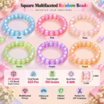Square Rainbow Crystal Beads for Bracelet Making Kit – 625 Pcs, 6 Colours, 8mm - Image 2