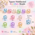 Square Rainbow Crystal Beads for Bracelet Making Kit – 625 Pcs, 6 Colours, 8mm - Image 3