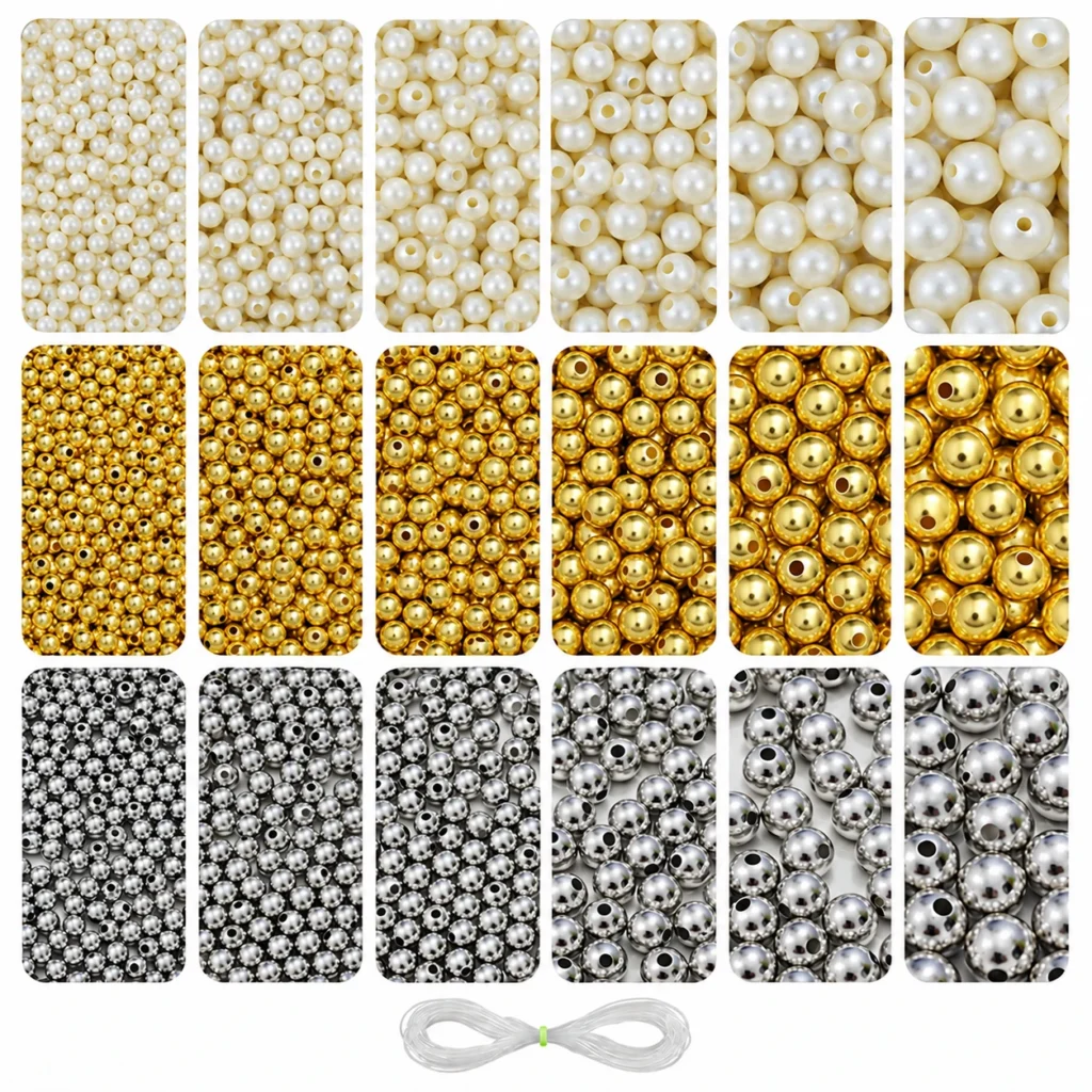 Off-White, Golden and Silver Pearl Beads for Jewellery Making Kit – 5400 Pcs | REGLET