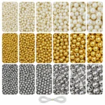 Off-White, Golden and Silver Pearl Beads for Jewellery Making Kit – 5400 Pcs | REGLET