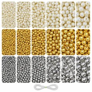Off-White, Golden and Silver Pearl Beads for Jewellery Making Kit – 5400 Pcs | REGLET