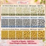 Off-White, Golden and Silver Pearl Beads for Jewellery Making Kit – 5400 Pcs - Image 2